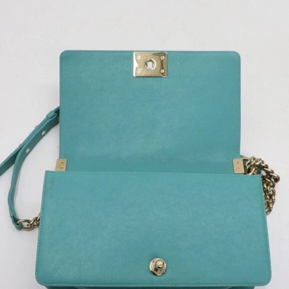 Chanel Caviar Chevron Quilted Medium Boy Flap Shoulder Bag - Turquoise - Picture 10 of 15